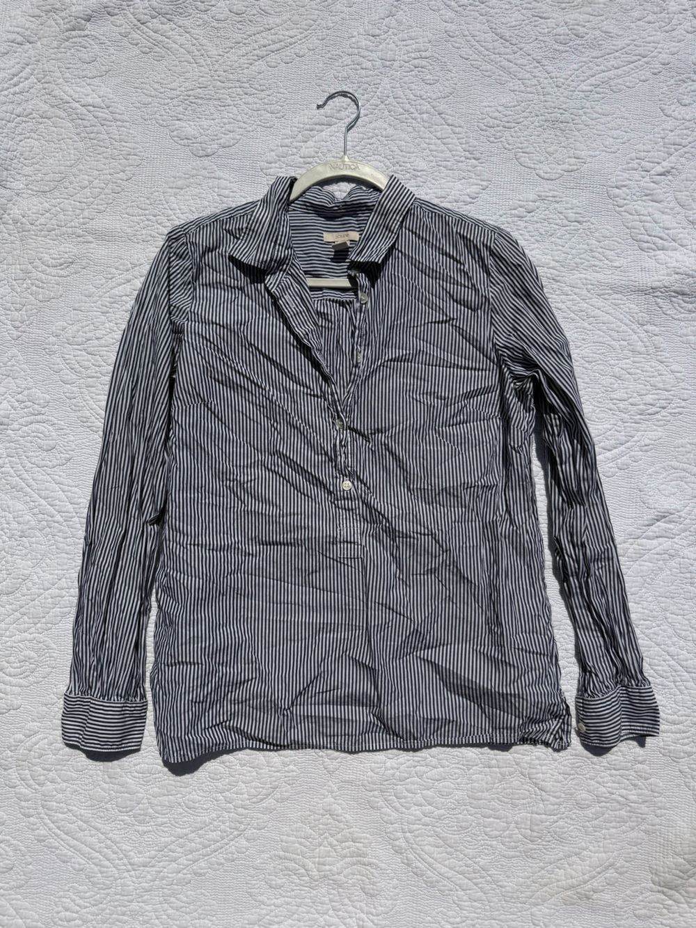 J.Crew women’s Striped Button-Up Shirt Jacket - Blue & White